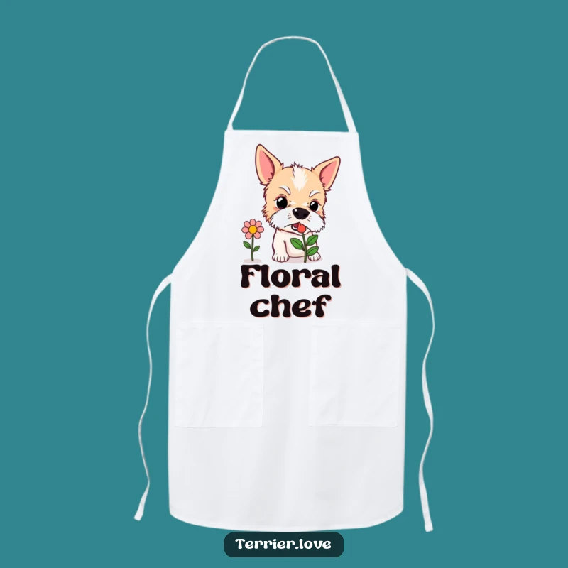 Funny Curious Terrier Apron - Sniffing Flower Chef Dog, Nature Lover Gift
