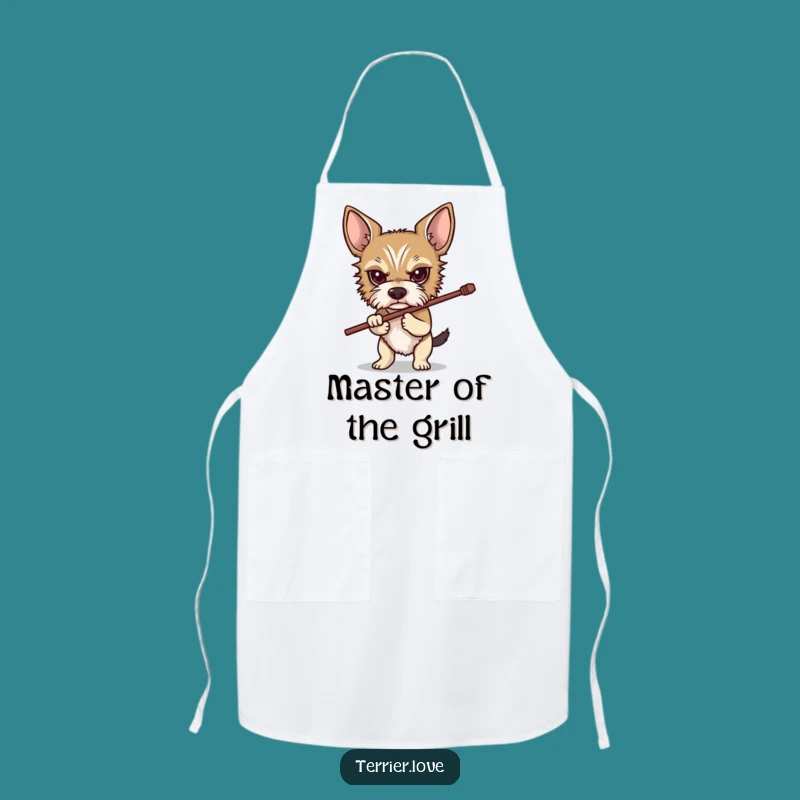 Funny Determined Terrier Apron: Stick-Carrying Dog Kitchen Wear, Hilarious Gift!