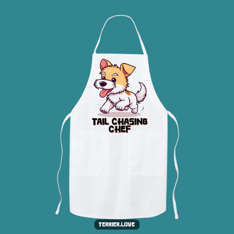 Funny Terrier Tail Chasing Apron: Hilarious Kitchen Wear for Playful Cooks