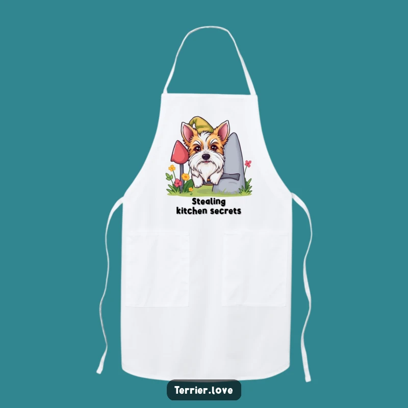 Funny Mischievous Terrier Apron - Gnome Peeking Chef Gift for Pranksters