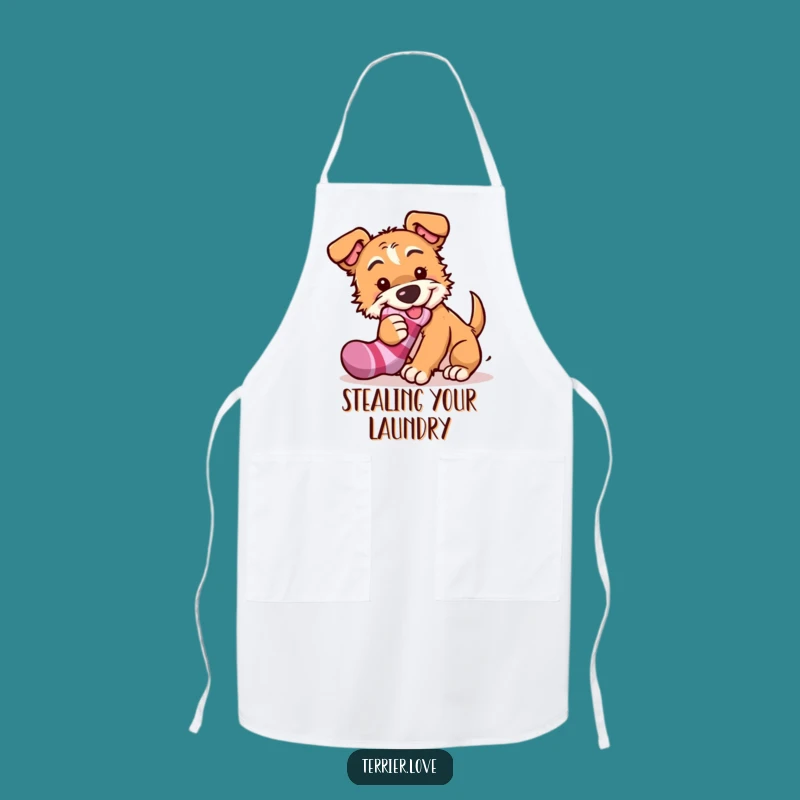 Funny Chef Terrier Apron - Mischievous Sock Thief Kitchen Accessory