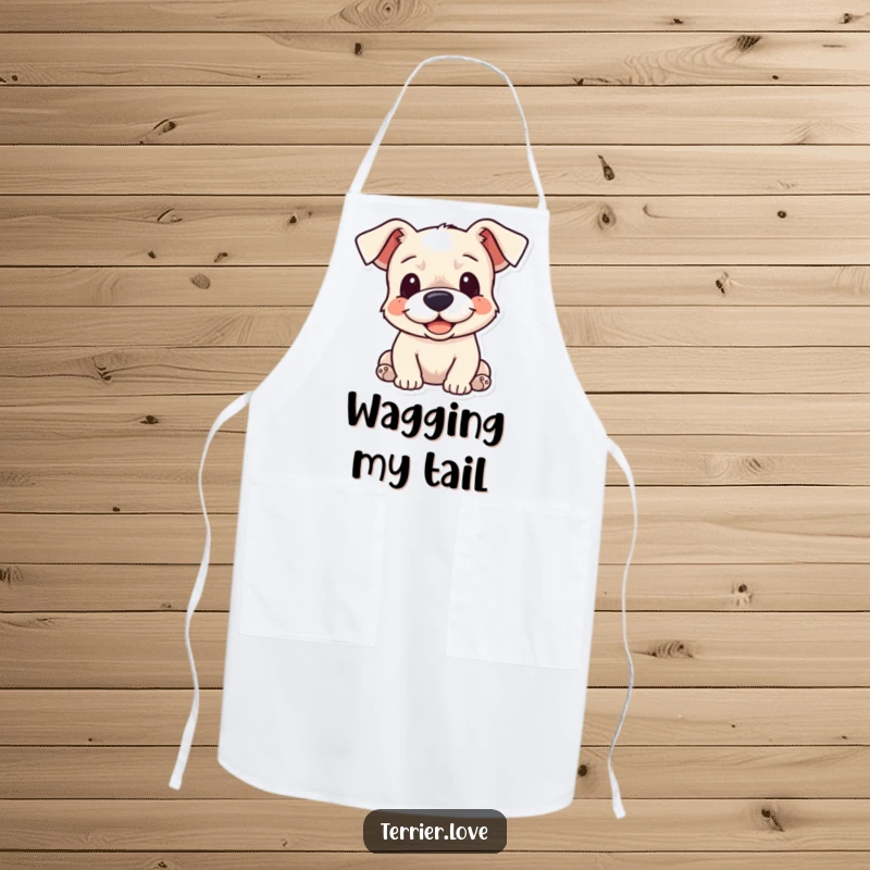 Funny Apron: A cheerful terrier with its ears flopped, wearing a chef's hat, ready to bring joy to the kitchen.