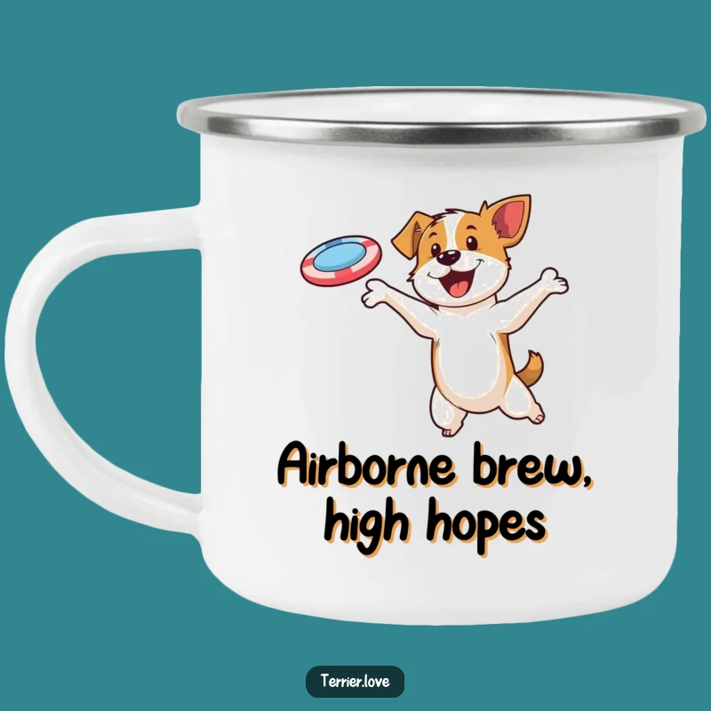Funny Terrier Disc Adventure Camping Mug: Rugged & Hilarious Outdoor Gear