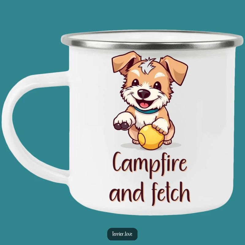 Funny Terrier Camping Mug: Happy Ball Catcher Outdoor Drinkware