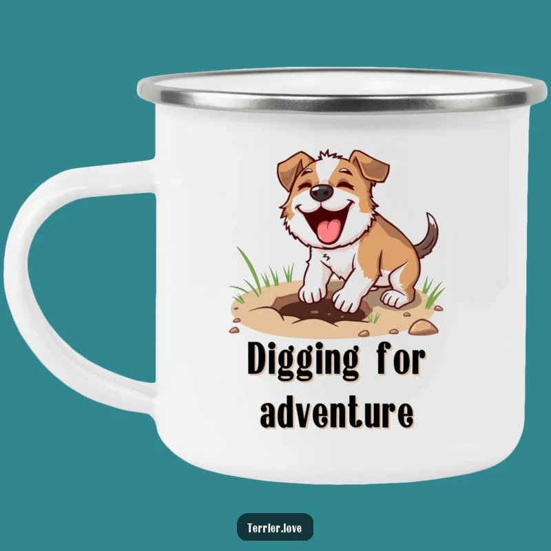 Funny Digging Terrier Camping Mug - Focused Outdoor Hobbyist Gift