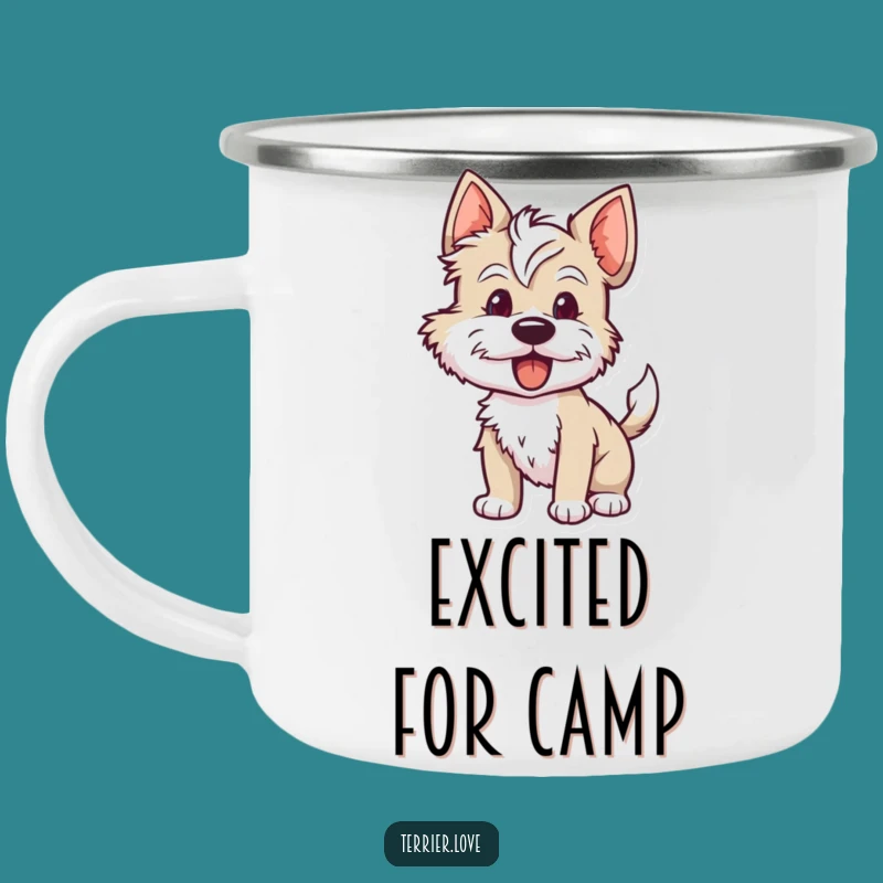 Durable Funny Terrier Camping Mug: Adventure with Eager Enthusiasm