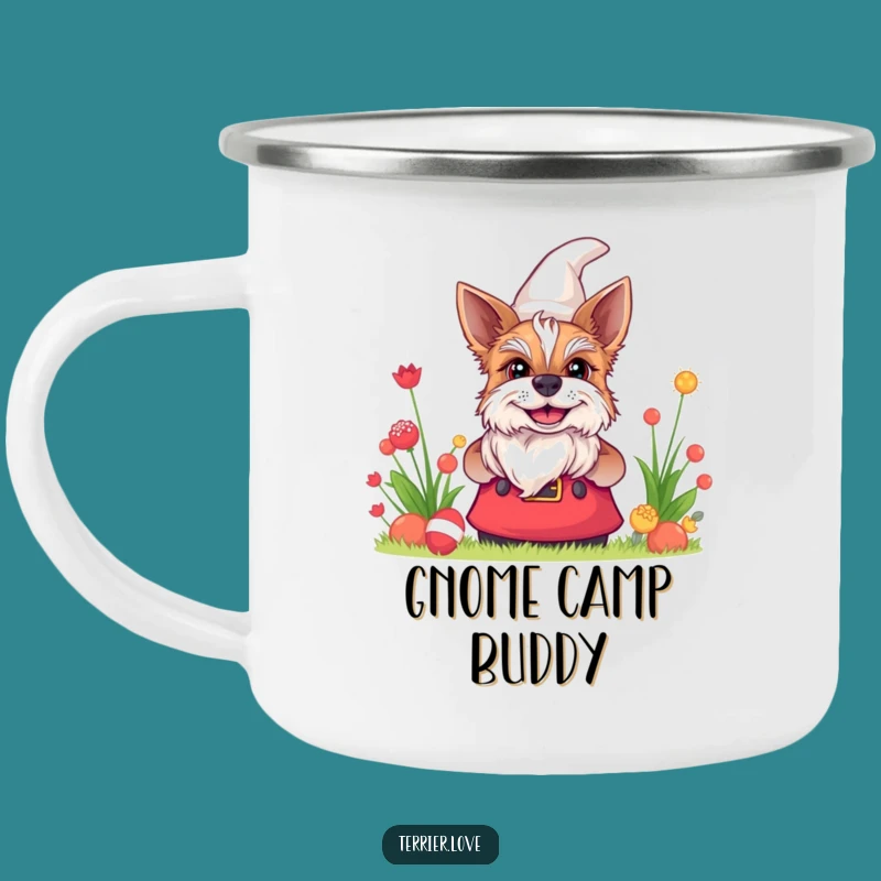 Durable Funny Terrier Gnome Grin Camping Mug - Outdoor Adventure Buddy