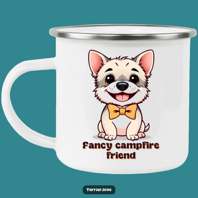 Funny Terrier Camping Mug: Bowtie, Happy Grin, Outdoor Gift