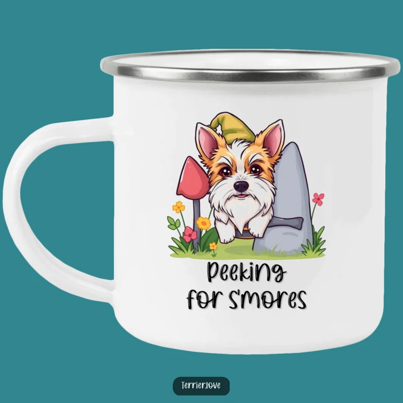 Funny Mischievous Terrier Camping Mug - Gnome Peeking Outdoor Prankster Gift