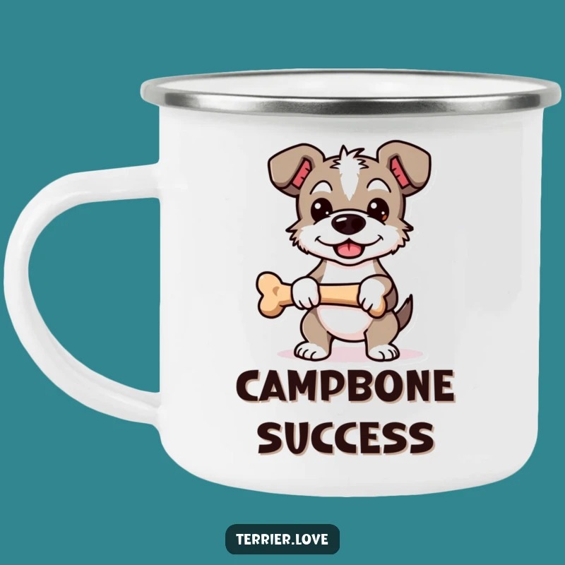 Funny Proud Terrier Camping Mug - Enamel Bone Holding Dog Cup, Outdoor Gift