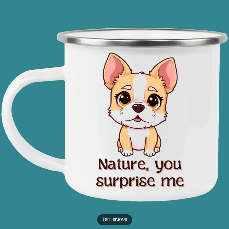 Funny Surprised Terrier Camping Mug - Wide-Eyed Outdoor Reaction Gift