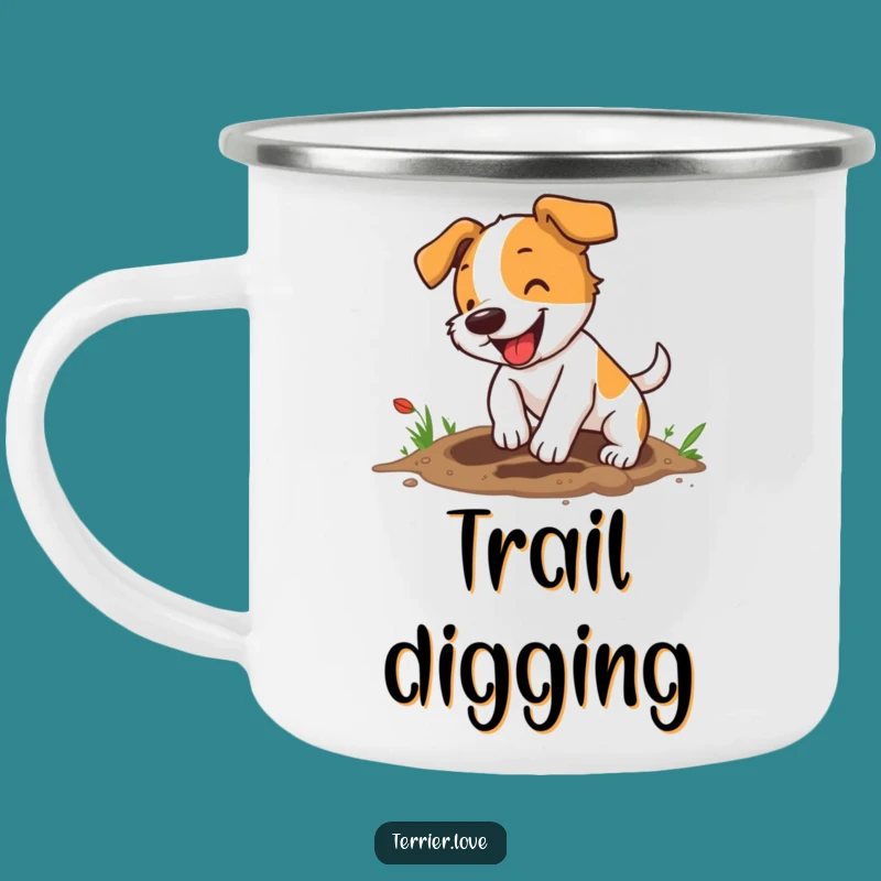 Funny Terrier Camping Mug: Digging Dog, Energetic, Outdoor Gift