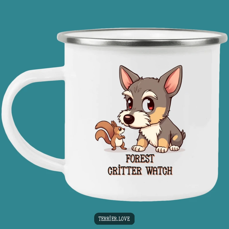 Funny Terrier Camping Mug - Focused Squirrel Watcher Outdoor Cup