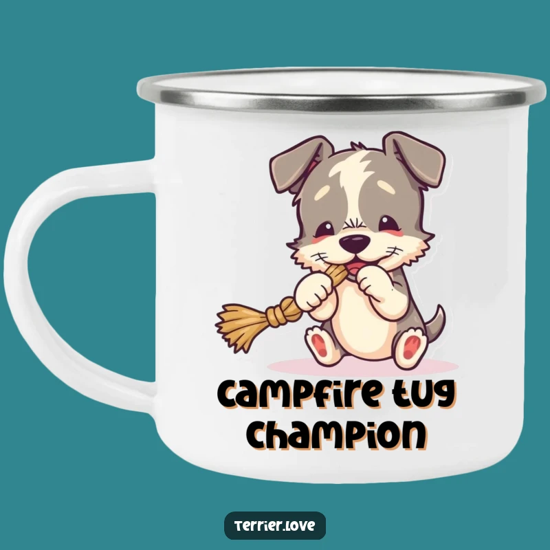 Funny Terrier Camping Mug - Playful Dog Enamel Cup, Ideal Outdoor Gift