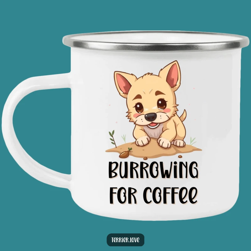 Funny Terrier Digging Camping Mug: Rugged Humor for Outdoor Adventures