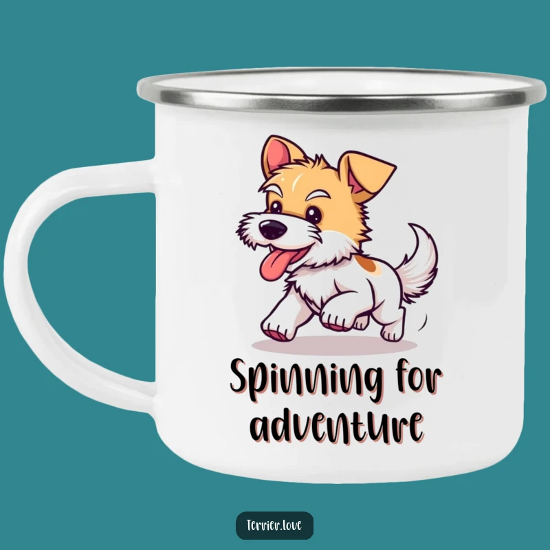 Funny Terrier Tail Chasing Camping Mug: Hilarious Fun for the Outdoors
