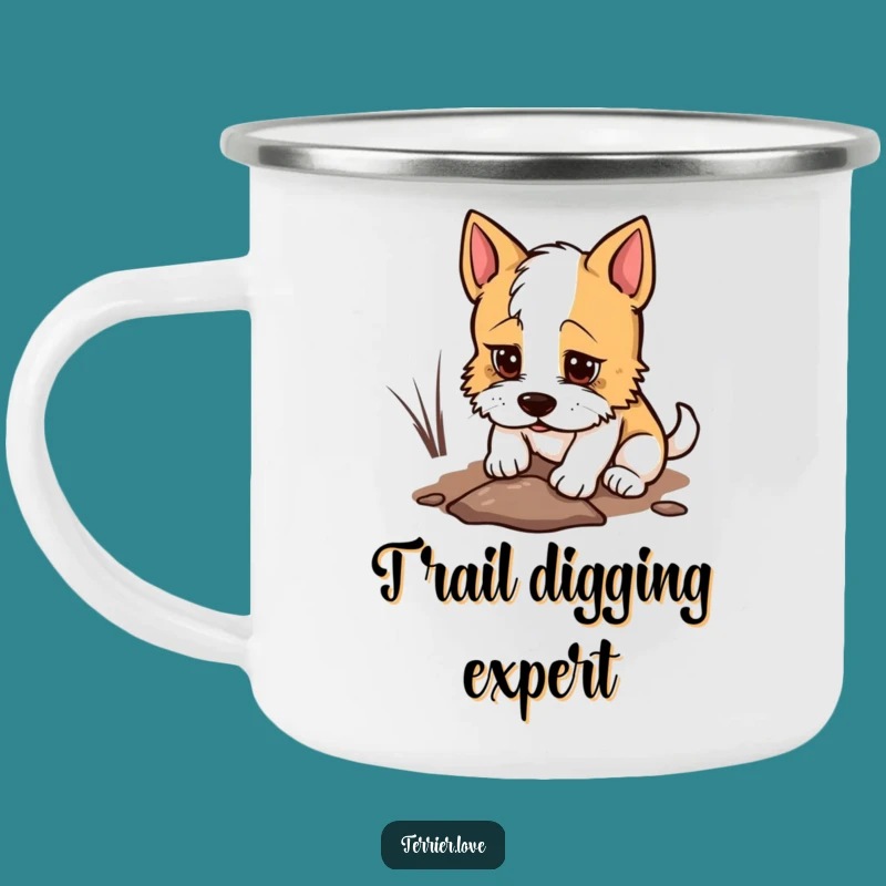 Funny Terrier Camping Mug - Digging Dog Enamel Cup, Ideal Outdoor Gift