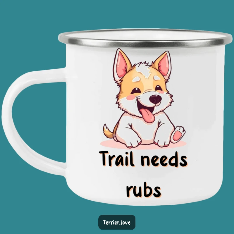 Funny Terrier Belly Rub Camping Mug: Adventure Fuelled by Canine Comedy