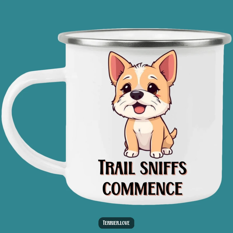 Funny Terrier Camping Mug - Sniffing Dog Enamel Cup, Ideal Outdoor Gift