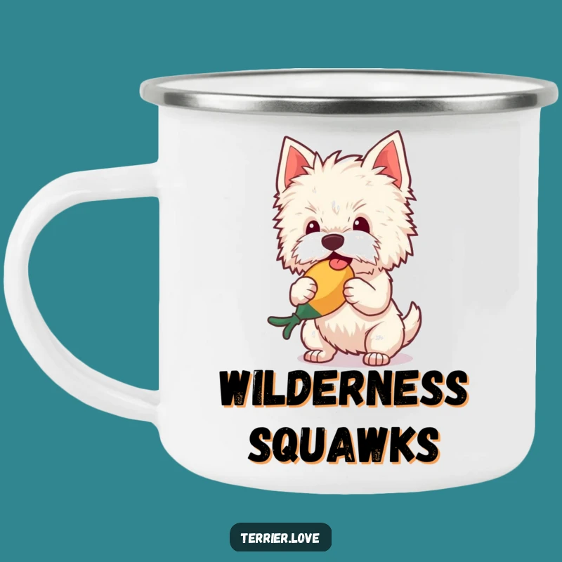 Funny Terrier Camping Mug: Outdoor Fun with Dog Shaking Squeaky Toy, Great Funny Gift