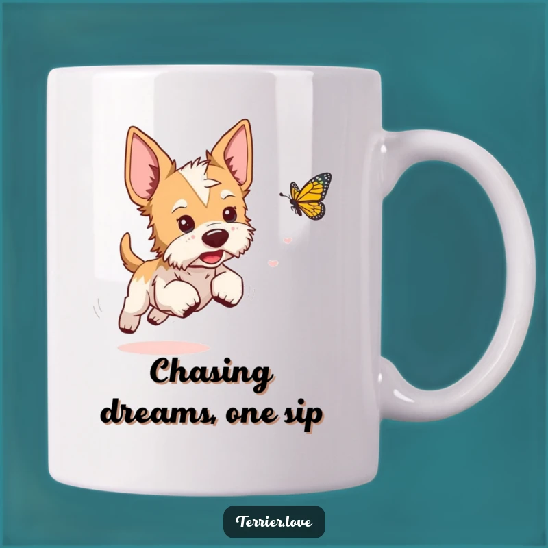 Funny Playful Terrier Mug: Butterfly Chase Gift, Perfect for Joyful Pups