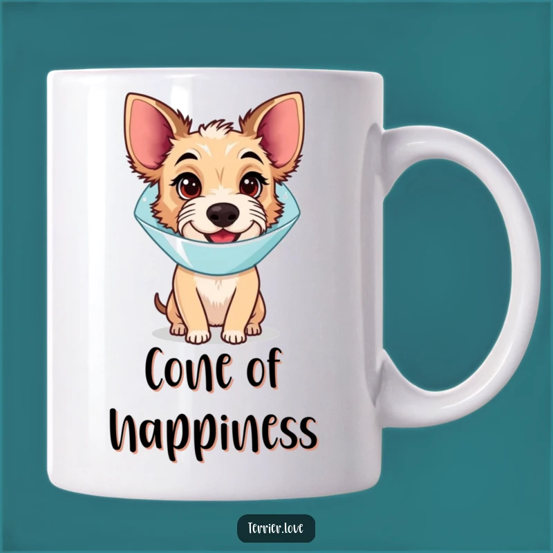 Funny Cone Terrier Mug - Bewildered Happy Dog, Hilarious Pet Recovery Gift