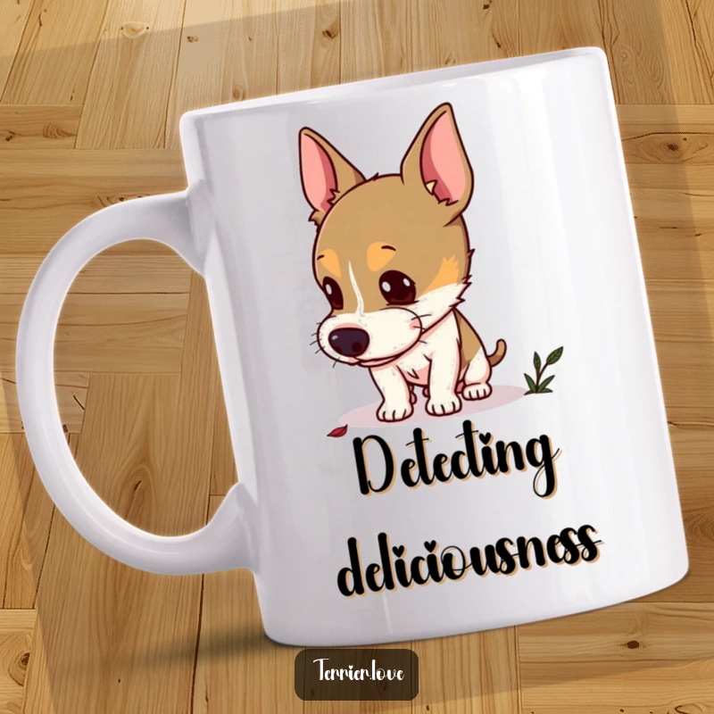 Funny curious terrier mug with perked ears intently sniffing the air, searching for a hidden scent with focused interest.