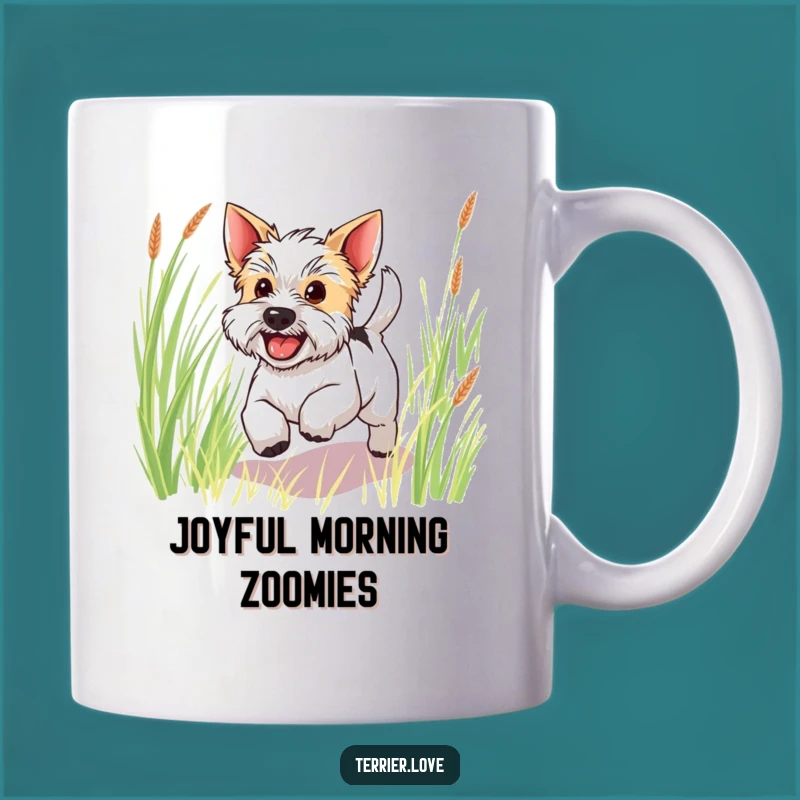 Funny Happy Terrier Mug: Joyful Dog Lover Gift with Wagging Tail