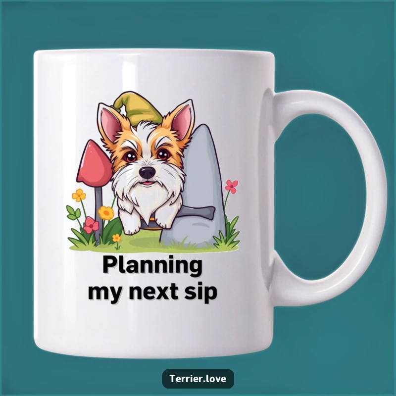 Funny Mischievous Terrier Mug - Gnome Peeking Dog Gift for Garden Pranksters