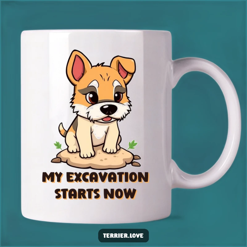 Funny Terrier Digger Mug: Determined Canine Action, Perfect Dog Gift