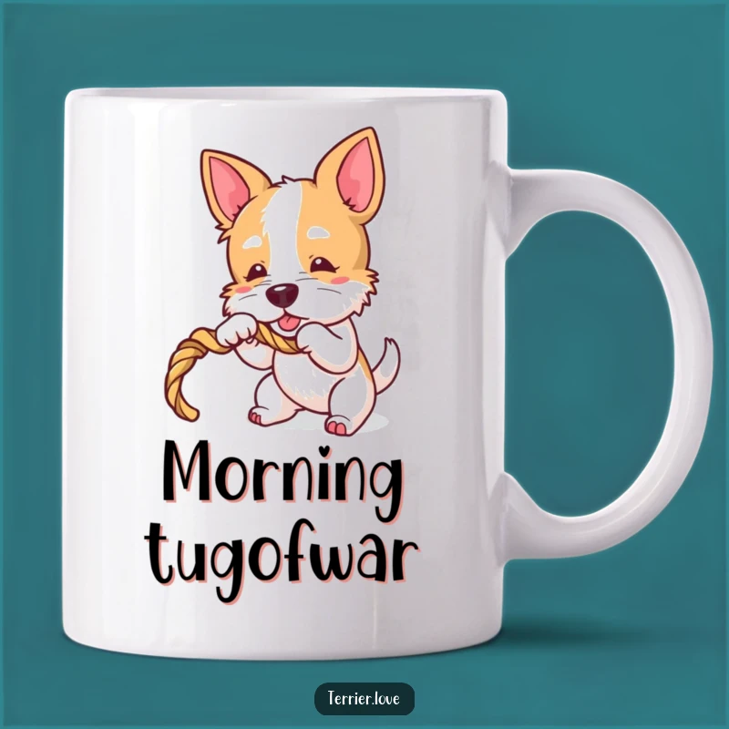 Funny Terrier Tugger Mug - Playful Dog Rope Toy Design, Great Gift