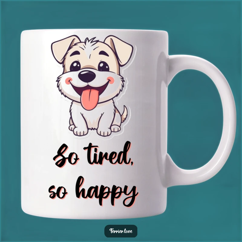 Funny Smiling Terrier Panting Mug: Happy Dog Tongue Out Gift