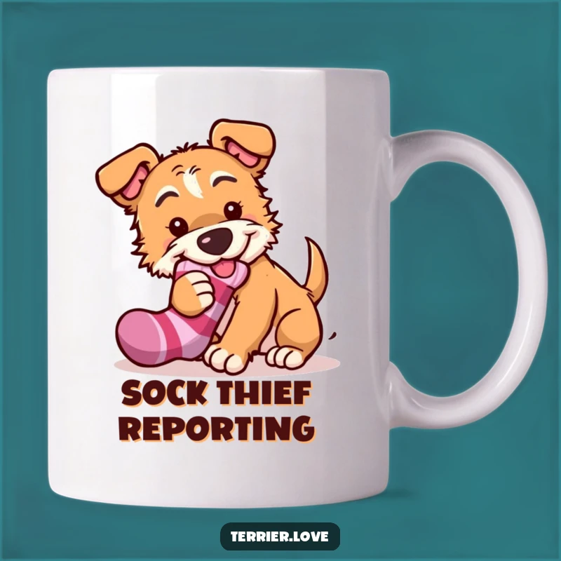 Funny Mischievous Terrier Mug - Sock Thief Dog Gift Coffee Cup