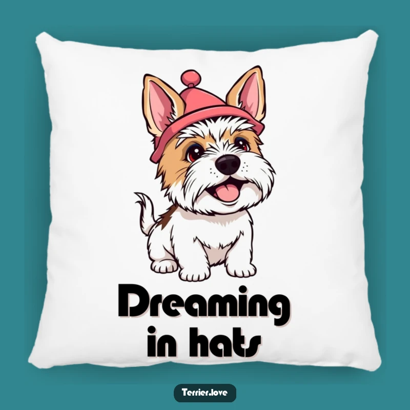 Soft Funny Terrier Silly Hat Pillow - Cozy & Happy Dog Accent