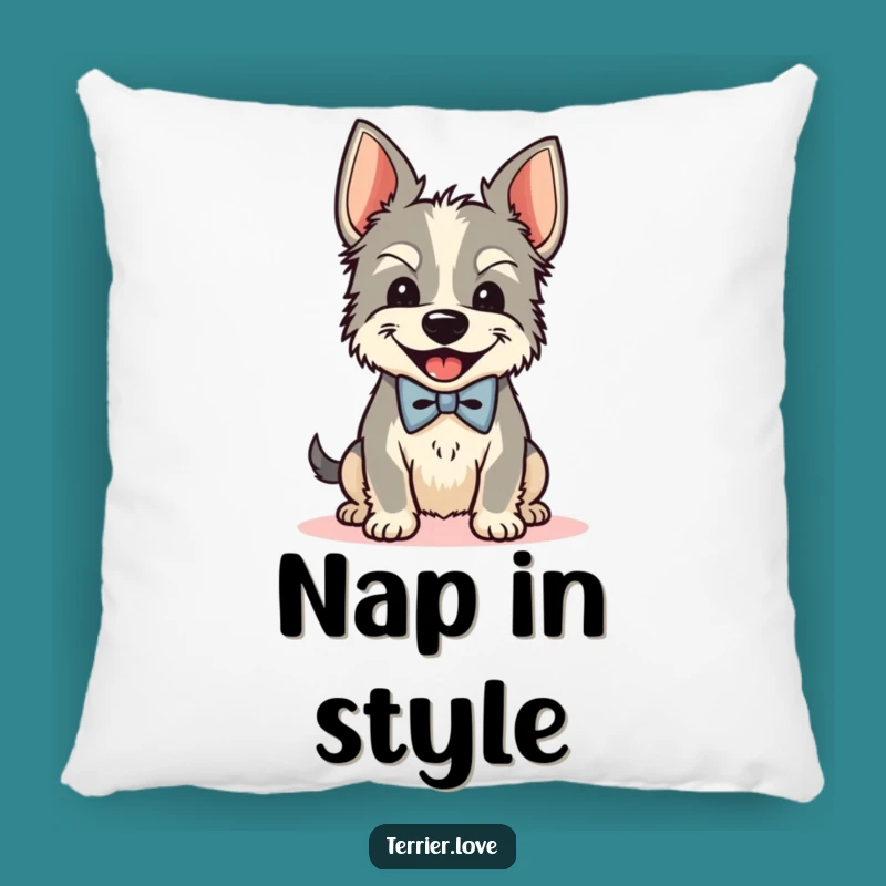 Funny Bow Tie Terrier Pillow - Soft and Hilarious Dapper Dog Decor