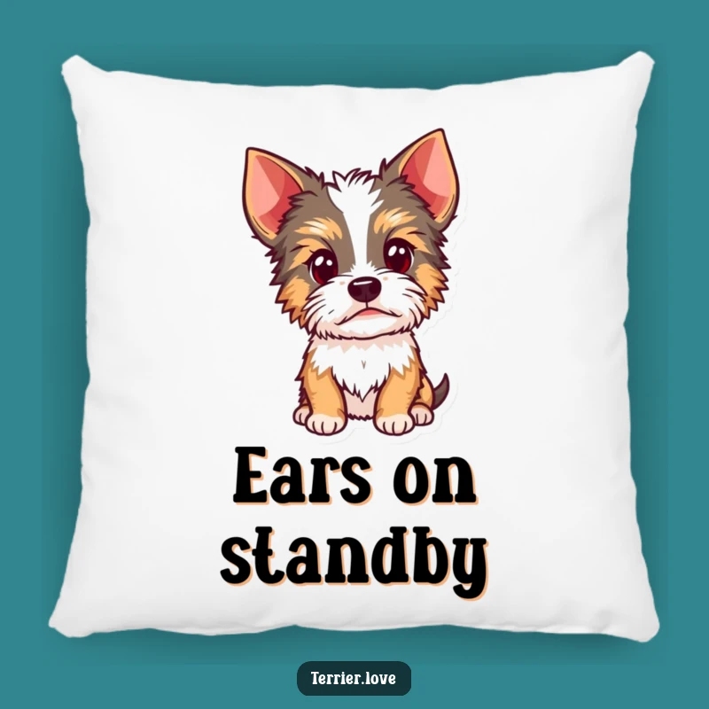 Funny Terrier Curious Head Cocked Pillow: Alert Ears Comfort Cushion