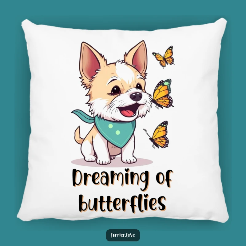 Funny Terrier Pillow: Bandana Butterfly Barker Cushion, Cozy Gift