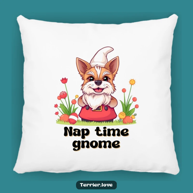 Soft Funny Terrier Gnome Grin Pillow - Cozy & Cheeky Dog Accent