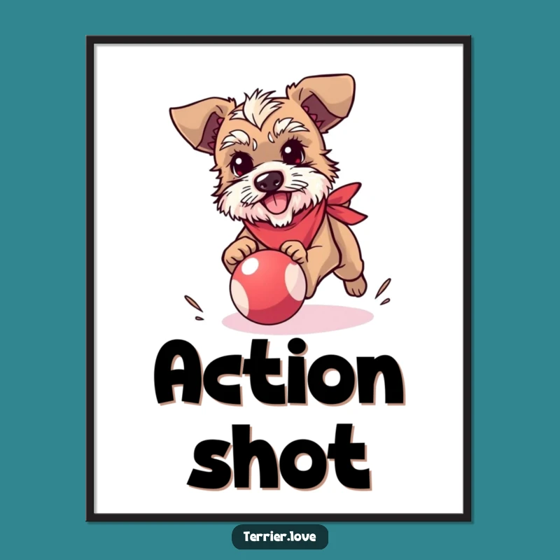 Funny Terrier Digital Art: Bandana, Ball Chase, Instant Download Gift