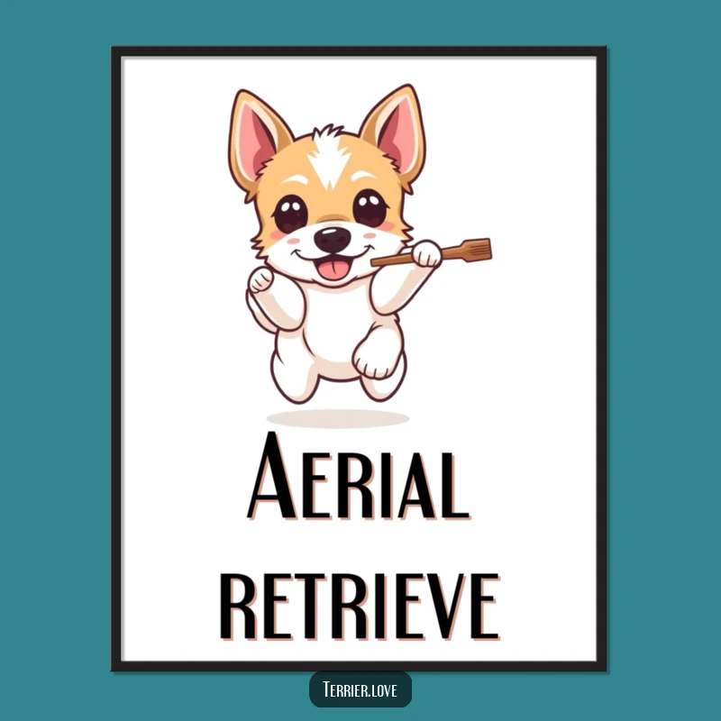 Funny Terrier Fetch Art Print - Hilarious Dog Action Decor