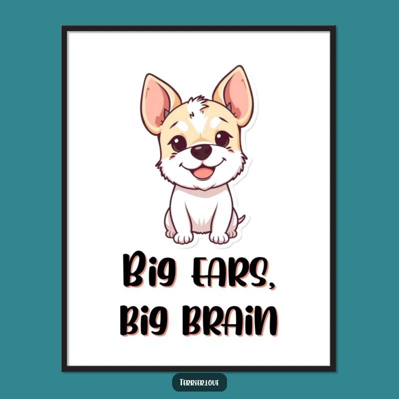 Funny Terrier Digital Art: Smiling Dog with Perky Ears, Instant Funny Gift Download