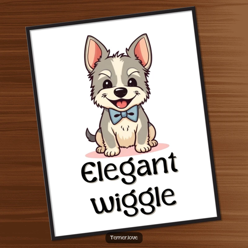 Funny Bow Tie Terrier Digital Art Print: A dapper dog shakes its head with glee, bringing sophisticated humor and charm to any space.