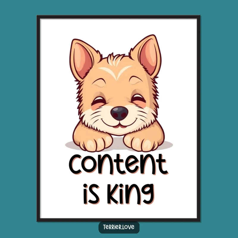 Funny Digital Art: Content Terrier Poster - Smiling Dog Relaxation Art