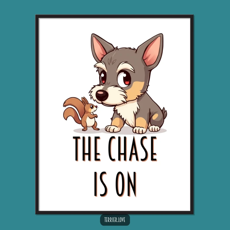 Funny Digital Art: Focused Terrier Poster - Squirrel Watcher Dog Art