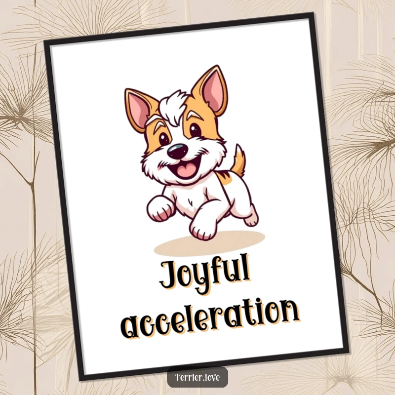 Funny Digital Art Print of a terrier running with a happy wagging tail, full of energy and pure delight.