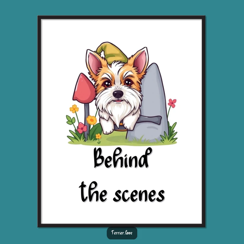 Funny Mischievous Terrier Digital Art - Gnome Peeking Dog Printable, Prank Gift
