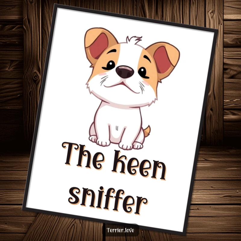Funny Sniffing Terrier Digital Art: Printable art of an excited dog character with nose up, eagerly sniffing the air.