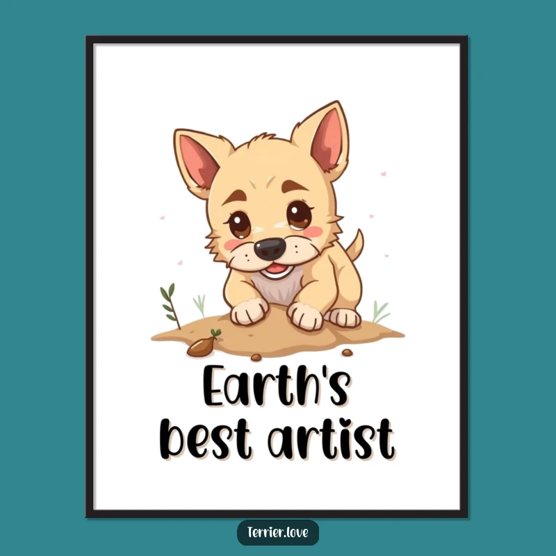 Funny Terrier Digging Digital Art: Hilarious Canine Decor for Any Space