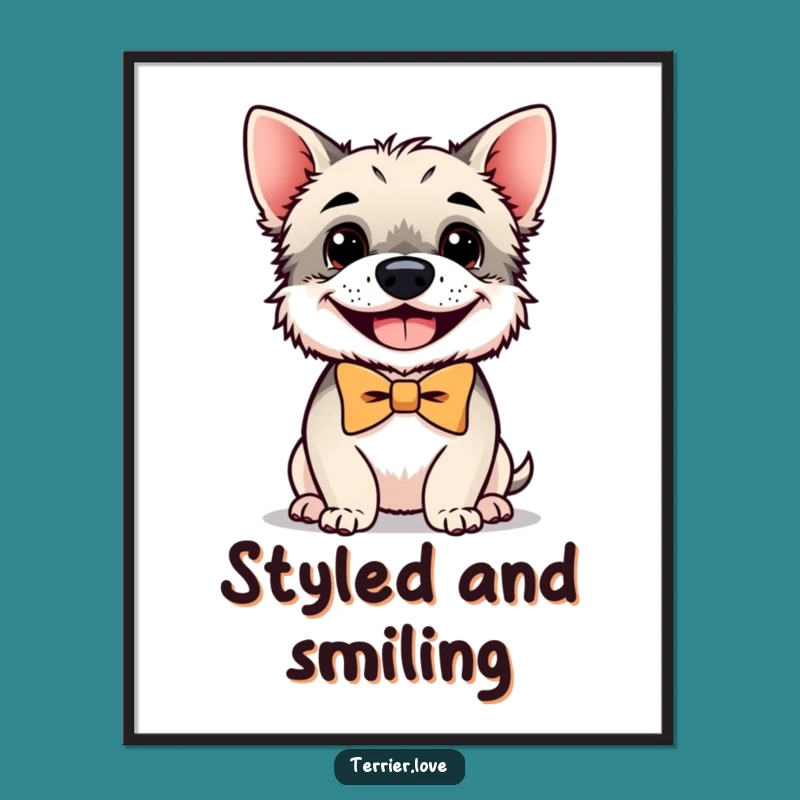 Funny Terrier Digital Art: Bowtie, Happy Grin, Instant Download Gift