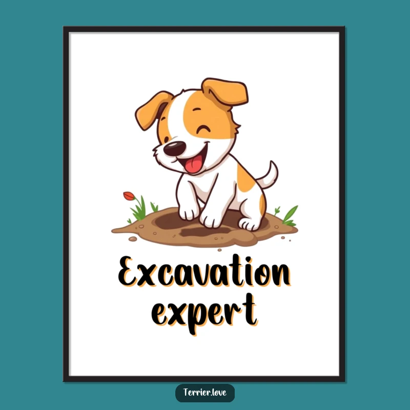 Funny Terrier Digital Art: Digging Dog, Energetic, Instant Download Gift